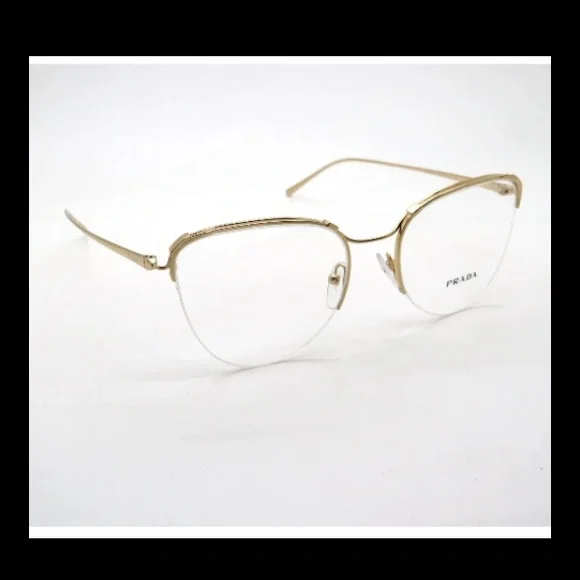 PRADA VPR 60U 5AK-1O1 Gold Authentic 53mm Semi-Rimless Eyeglasses New Women’s - Picture 4 of 9